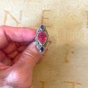 Sterling Silver Pink and Purple Gemstone Ring